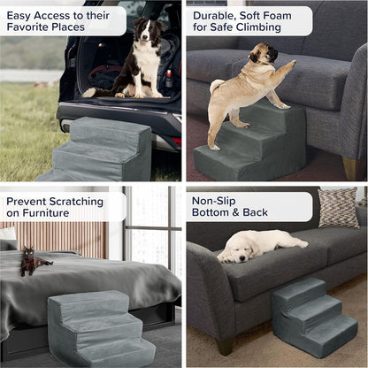 3-Step Pet Stairs - Nonslip Foam Dog and Cat Steps with Removable Zippered Microfiber Cover - 2-Tone Design for Home or Vehicle Use by PETMAKER (Tan)