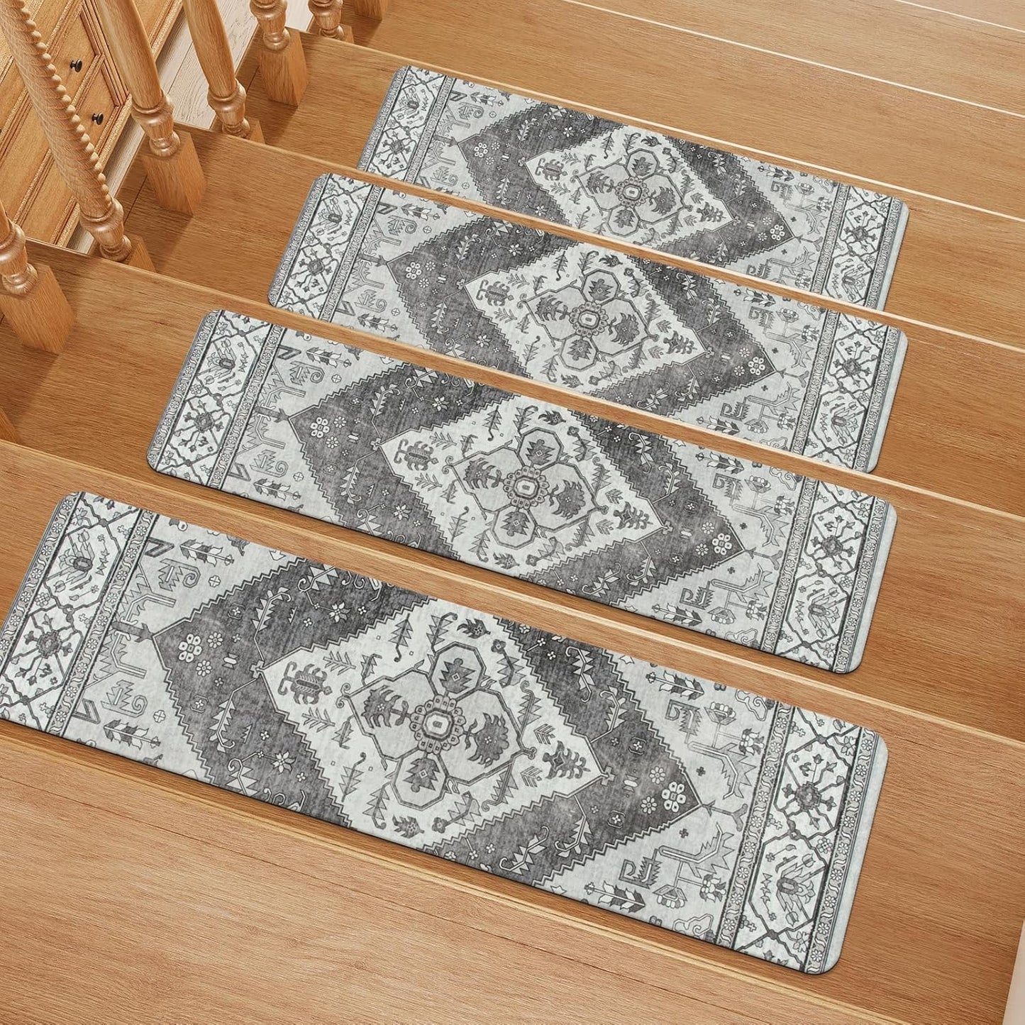 OJIA Non-Slip Carpet Stair Treads for Wooden Steps Set of 15, 30''X8'' Indoor Runner Resistant Rugs Rubber Safety Mats for Dogs, Kids & Elders, Stairway Grip