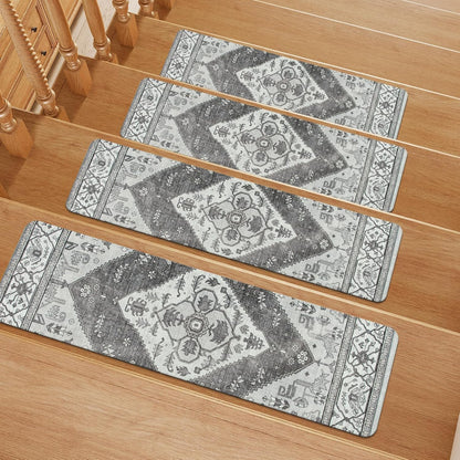OJIA Non-Slip Carpet Stair Treads for Wooden Steps Set of 15, 30''X8'' Indoor Runner Resistant Rugs Rubber Safety Mats for Dogs, Kids & Elders, Stairway Grip