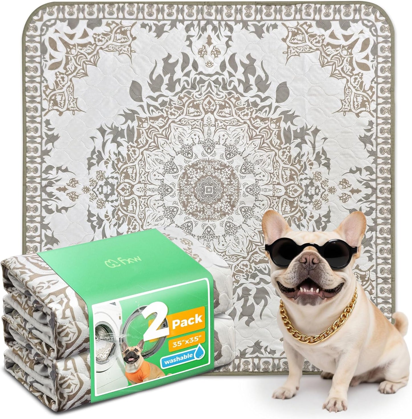 FXW Washable Pee Pads for Dogs, Puppy Pads with Super Absorbent, Specifically Designed for FXW Rollick/Homeplus 24inch 6 Panels Dog Playpen, 39" x 63" Rectangle, Khaki, 1 Pack