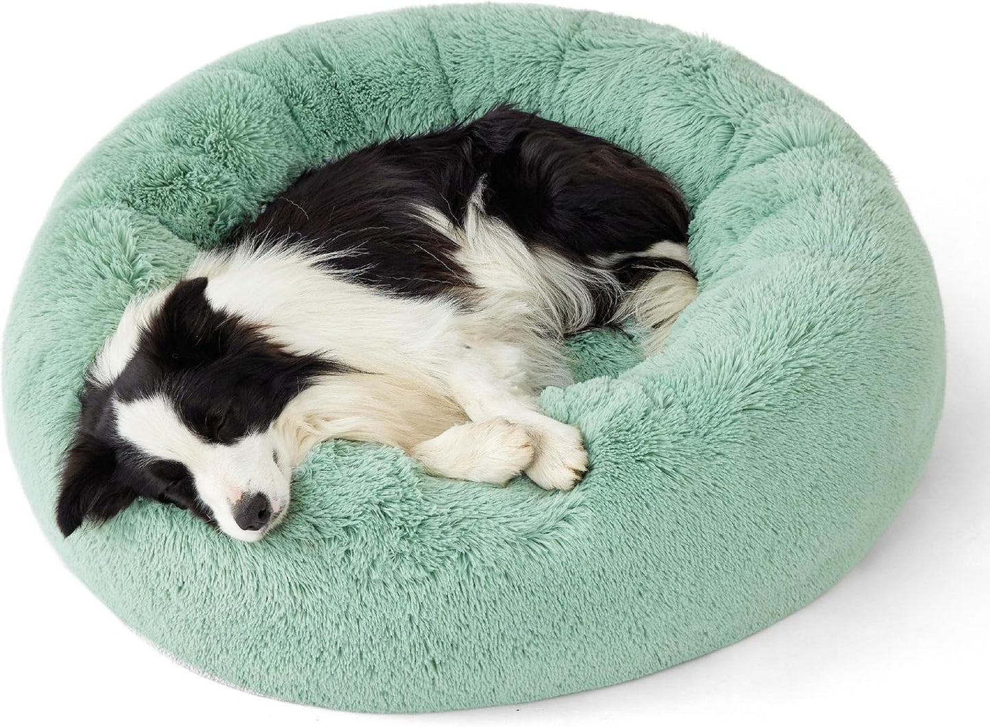 Bedsure Calming Dog Bed Medium Size Dog - Donut Washable Medium Pet Bed, 30 inches Anti-Slip Round Fluffy Plush Faux Fur Cat Bed, Fits up to 45 lbs Pets, Camel