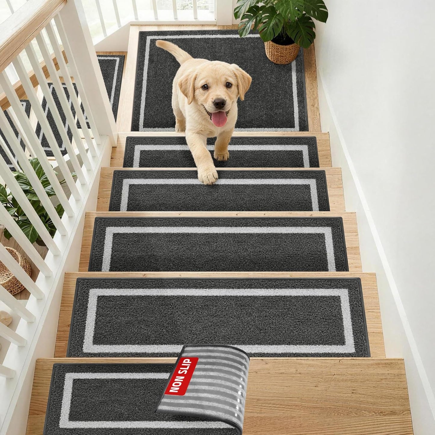 COSY HOMEER Soft Stair Treads Non-Slip Carpet Mat 28inX9in Indoor Stair Runners for Wooden Steps,Stair Rugs for Kids and Dogs, 100% Polyester TPE Backing 4pcs,Beige