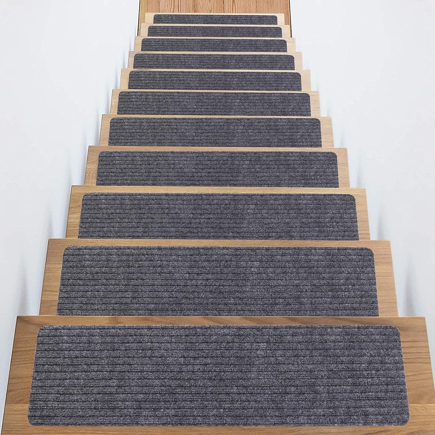 Stair Treads Non-Slip 16 Pack 8"x30" - Carpet Stair Runner for Indoor Wooden Steps with TPE Backing & Anti-Skid Surface, Reusable Adhesive Safety Rug for Kids/Elder/Pet-Friendly - Brown