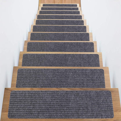 Stair Treads Non-Slip 16 Pack 8"x30" - Carpet Stair Runner for Indoor Wooden Steps with TPE Backing & Anti-Skid Surface, Reusable Adhesive Safety Rug for Kids/Elder/Pet-Friendly - Brown