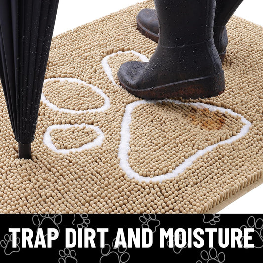 Smiry Dog Door Mat for Muddy Paws, Absorbent Dirt Trapper Non Slip Quick Dry Washable Chenille Mat for Mud Dogs, Entry Rug for Indoor and Outdoor (30x20 Inches, Grey and Black) - Colors B