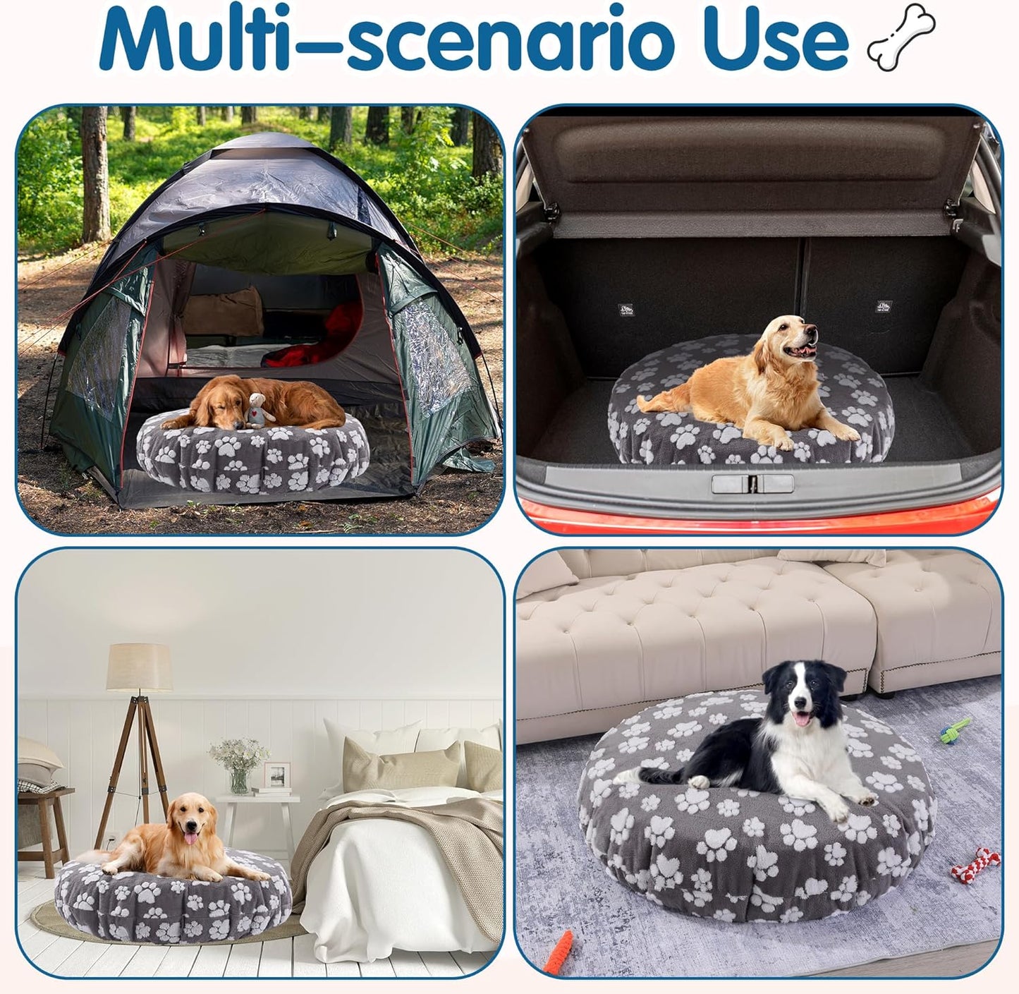 BALAPET Washable Dog Bed Covers Replacement Round Waterproof Bed Cover for Dog Soft Pet Bed Cover with Lovely Dog Paw Print and Double-Sided Usable Design,Cover Only(Dark Gray,45 * 45 * 11in)