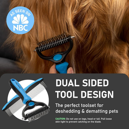 Maxpower Planet Hair Brush - Double Sided Shedding, Dematting Undercoat Rake for Dogs and Cats - Extra Wide Dog Grooming Brush, Reduce Shedding by 95%, Turquoise