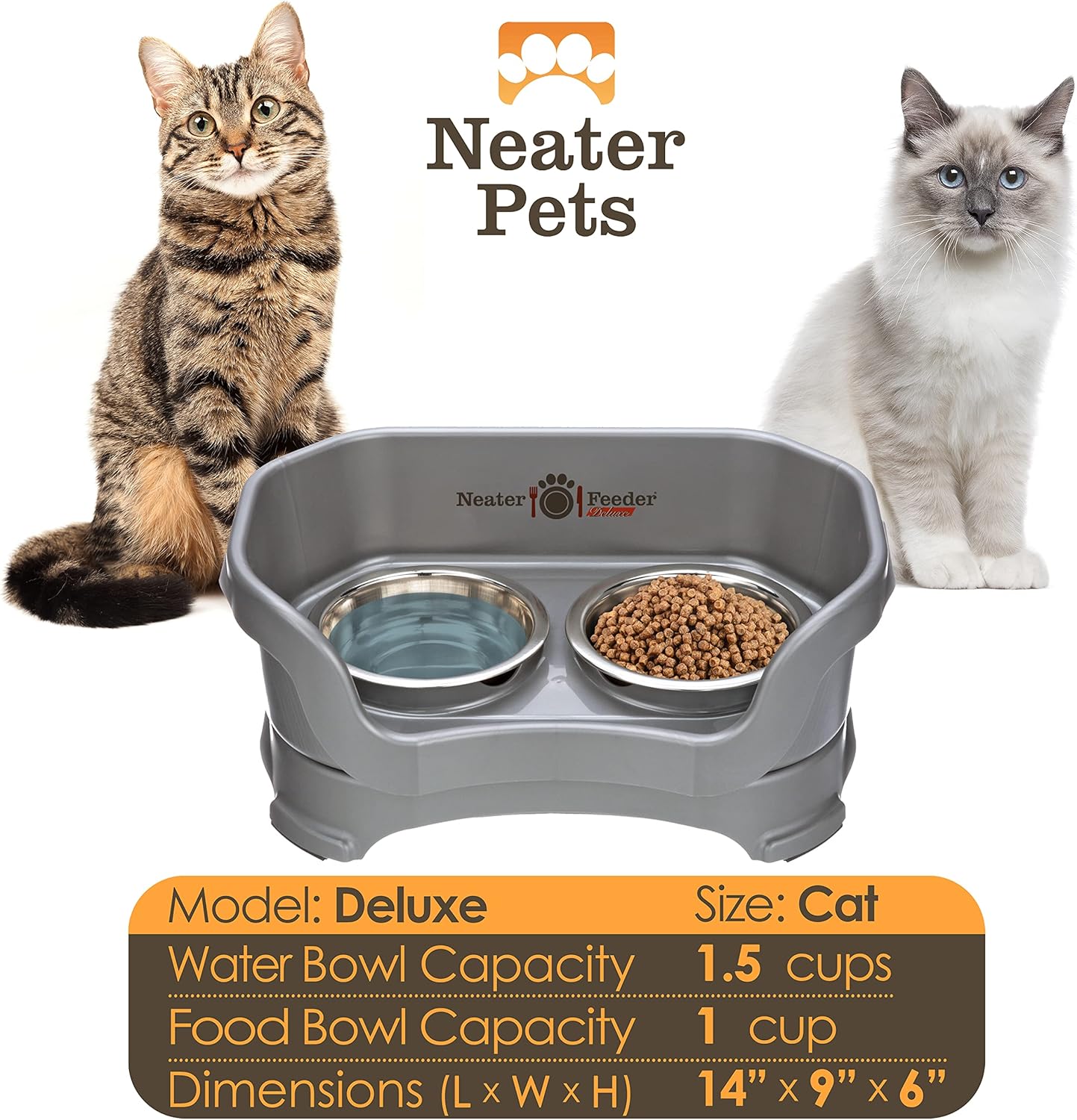 Neater Pet Brands Neater Feeder Deluxe Mess Proof Dog Bowls Elevated for Large Dogs Over 40 lbs, Made in USA, No Spill Raised Dog Food Bowl Stand Feeding Station, Food and Water Bowl Set, Black