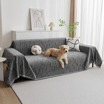 MYSKY HOME Couch Cover for Dogs, Washable Couch Covers, Non Slip Sofa Cover, Couch Cover 2 Cushion Sofa Dogs Furniture Protector with Tassels, Chenille Sofa Slipcover for Pets, 71"x118", Dark Grey