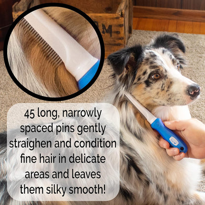 Detangling Dog Comb with Long & Short Stainless Steel Metal Teeth - Dogs, Cats & Small Animals for Removing Matted Fur, Knots & Tangles