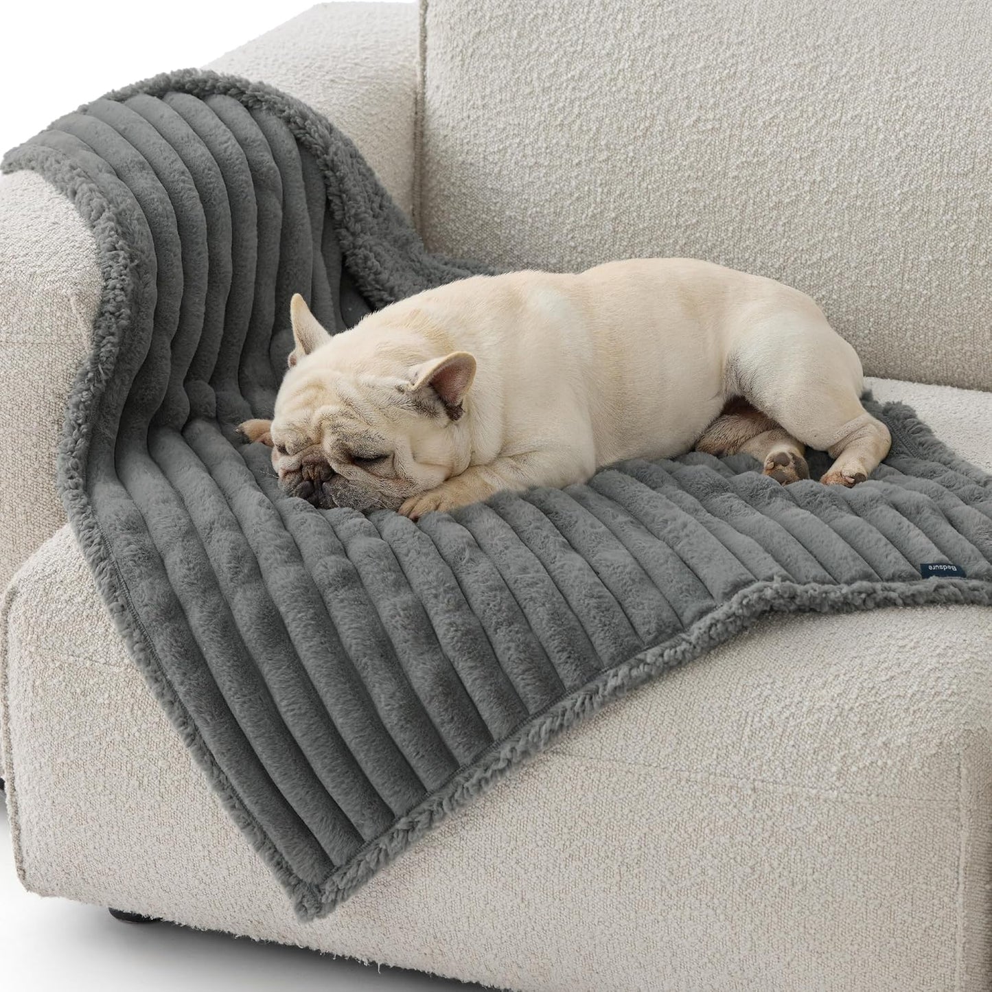 Bedsure ComfyFleece™ Waterproof Dog Blankets for Large Dogs - Soft Pet Cat Blanket Corduroy Fleece for Couch Bed Protector Washable, Cozy Calming Reversible Furniture Protection,50"x60", Cream
