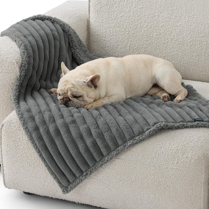 Bedsure ComfyFleece™ Waterproof Dog Blankets for Large Dogs - Soft Pet Cat Blanket Corduroy Fleece for Couch Bed Protector Washable, Cozy Calming Reversible Furniture Protection,50"x60", Cream
