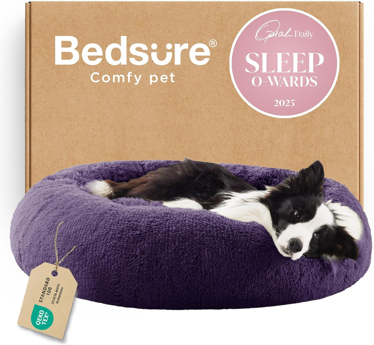 Bedsure Calming Dog Bed Medium Size Dog - Donut Washable Medium Pet Bed, 30 inches Anti-Slip Round Fluffy Plush Faux Fur Cat Bed, Fits up to 45 lbs Pets, Camel