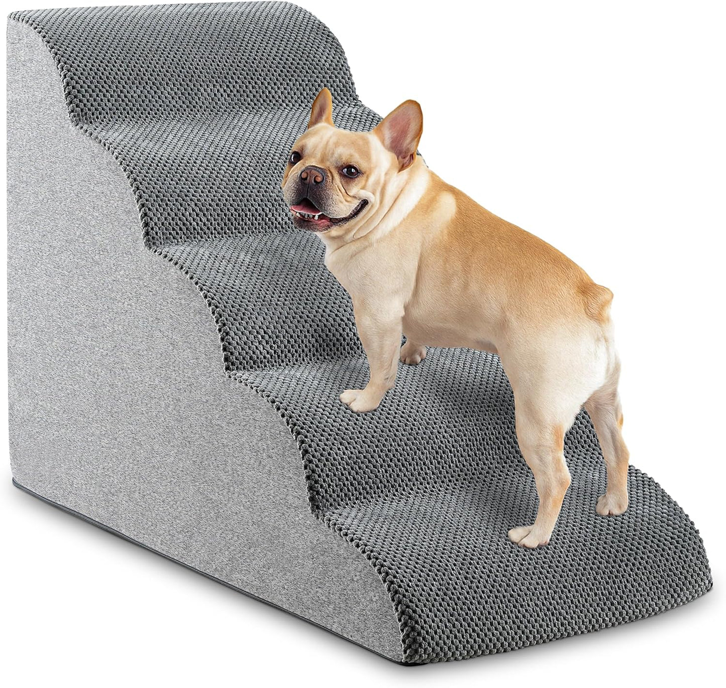 Dog Stairs, 15.7” H – 3-Step Foam Ramp for Small Dogs & Cats, Waterproof Washable Cover, Non-Slip Base, Lightweight Pet Ladder for Couch or Bed (Grey)
