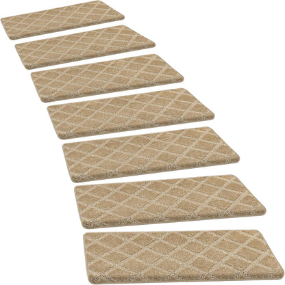 PURE ERA Bullnose Carpet Stair Treads Set Tape Free Non-Slip Indoor Stair Protectors Pet Friendly Rugs Covers Soft Skid Resistant Washable Reusable 9.5" x 30"(14 Pieces,Cream Gray)
