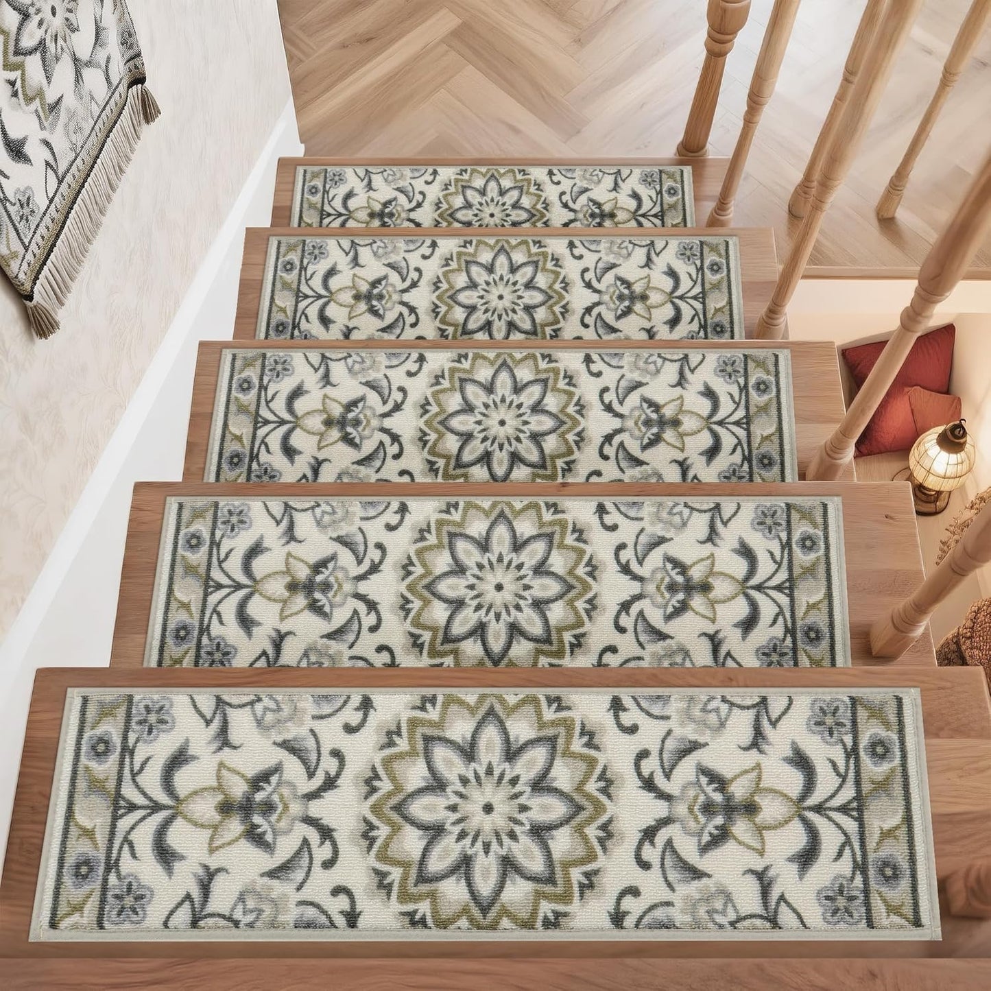 COSY HOMEER-Stair-Treads-for-Wooden-Steps Washable Indoor Stair Treads Non Slip 8" X 30" Soft Stair Carpet Treads Reusable Peel and Stick Stair Runner Rug for Kids, Elders and Pets 15pcs