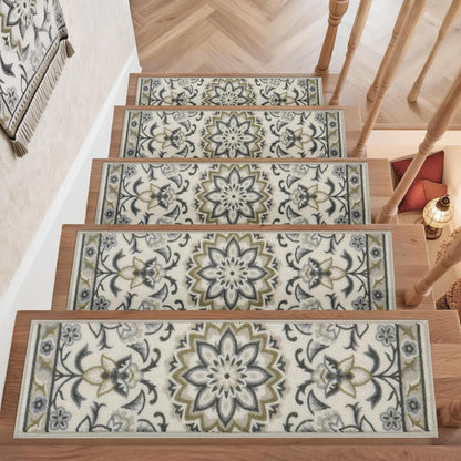 COSY HOMEER-Stair-Treads-for-Wooden-Steps Washable Indoor Stair Treads Non Slip 8" X 30" Soft Stair Carpet Treads Reusable Peel and Stick Stair Runner Rug for Kids, Elders and Pets 15pcs