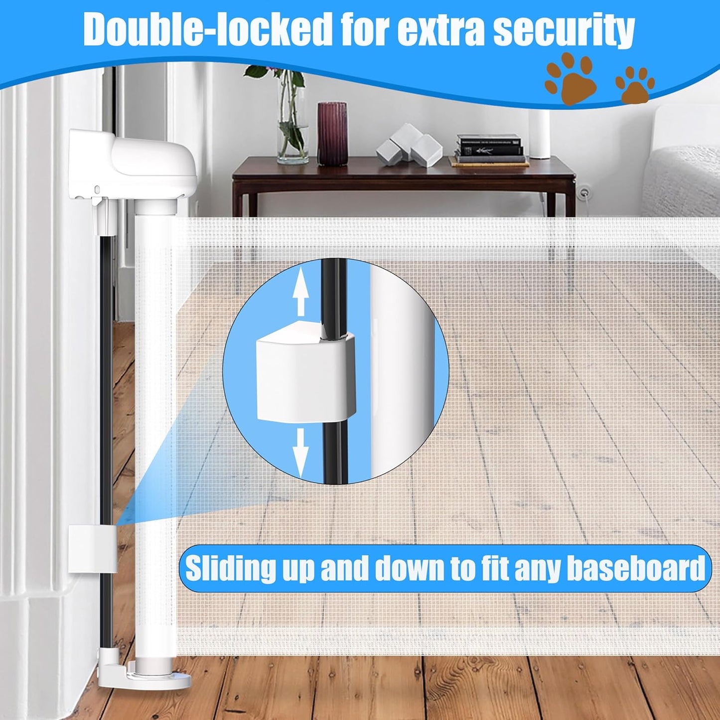 2 Pack Short Dog Gate Pet Gates Puppy Gate 14" H 59" Wide Step Over Pet Fence, Mesh Retractable Indoor Outdoor Expands Up to 59 Inches Small Dog Gates for Doorways Stairs