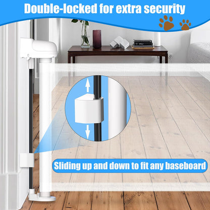 2 Pack Short Dog Gate Pet Gates Puppy Gate 14" H 59" Wide Step Over Pet Fence, Mesh Retractable Indoor Outdoor Expands Up to 59 Inches Small Dog Gates for Doorways Stairs
