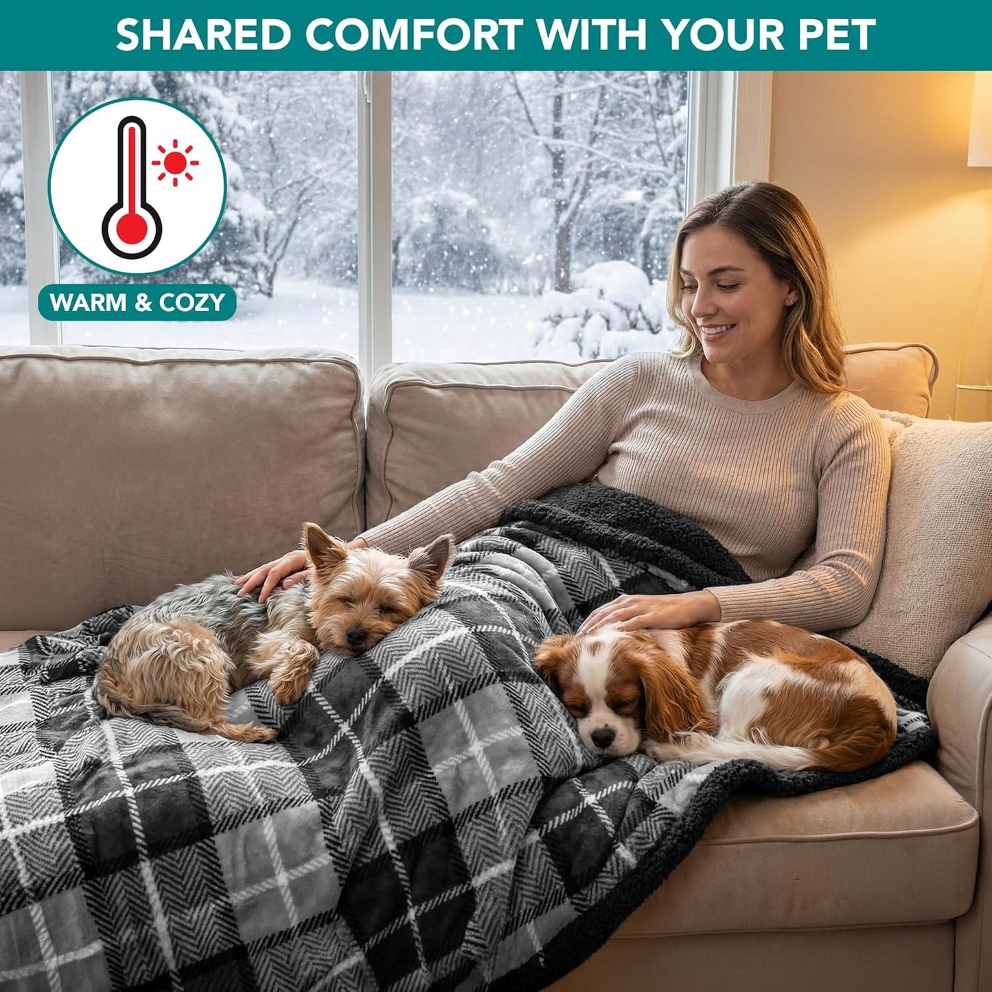 PetAmi Waterproof Dog Blanket for Couch, Large 60x40, Pee Proof Sherpa Fleece Reversible Pet Throw, Furniture Protector for Bed Sofa Kennel, Soft Washable Cover for Medium Dogs Cats, Grey Sherpa
