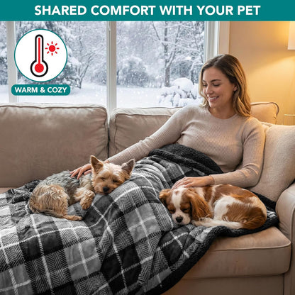 PetAmi Waterproof Dog Blanket for Couch, Large 60x40, Pee Proof Sherpa Fleece Reversible Pet Throw, Furniture Protector for Bed Sofa Kennel, Soft Washable Cover for Medium Dogs Cats, Grey Sherpa
