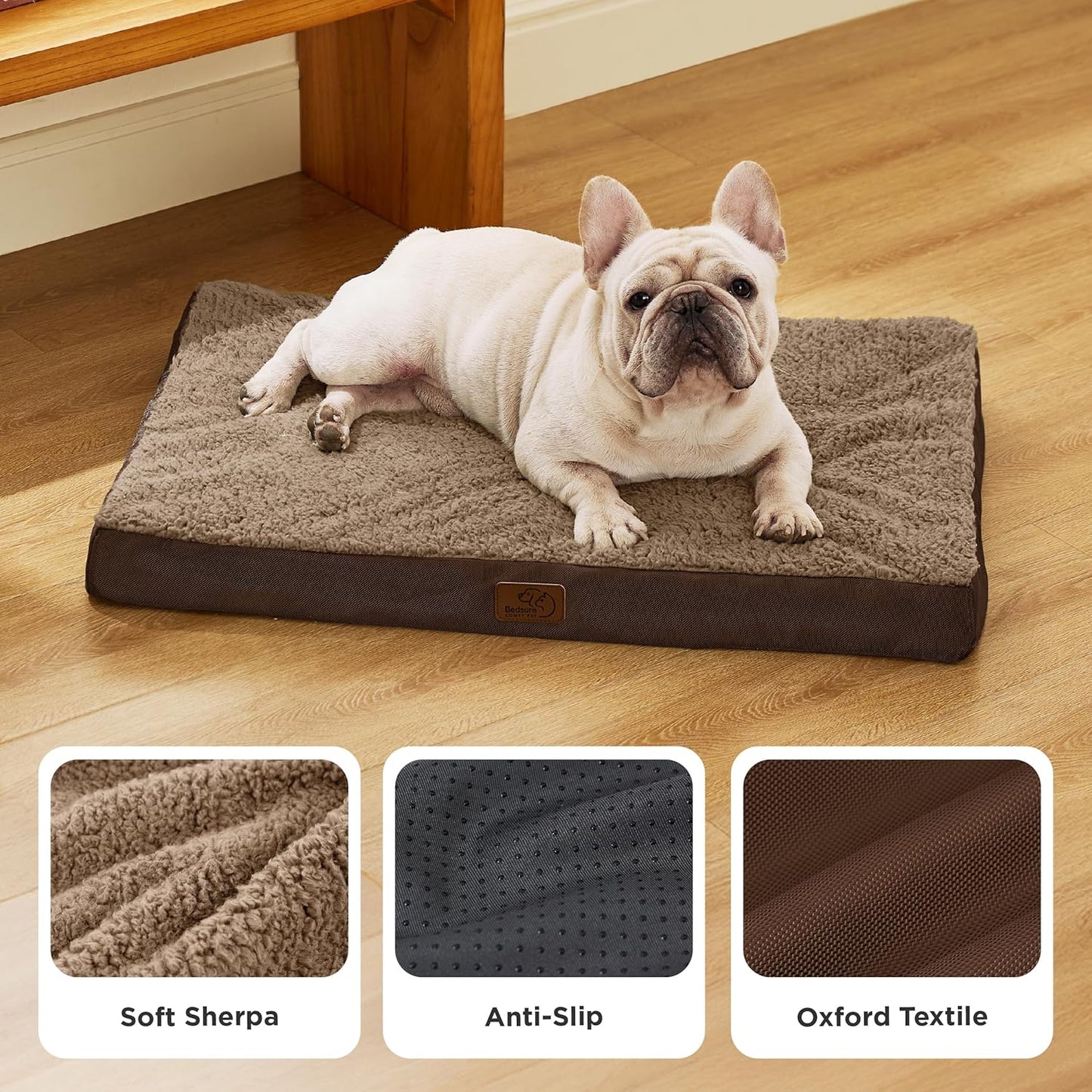 Bedsure Dog Beds Large Sized Dog - Comfy Flat Pet Beds with Removable Washable Cover, Orthopedic Egg Crate Foam Puppy Mat, Suitable for Pet Up to 65 lbs