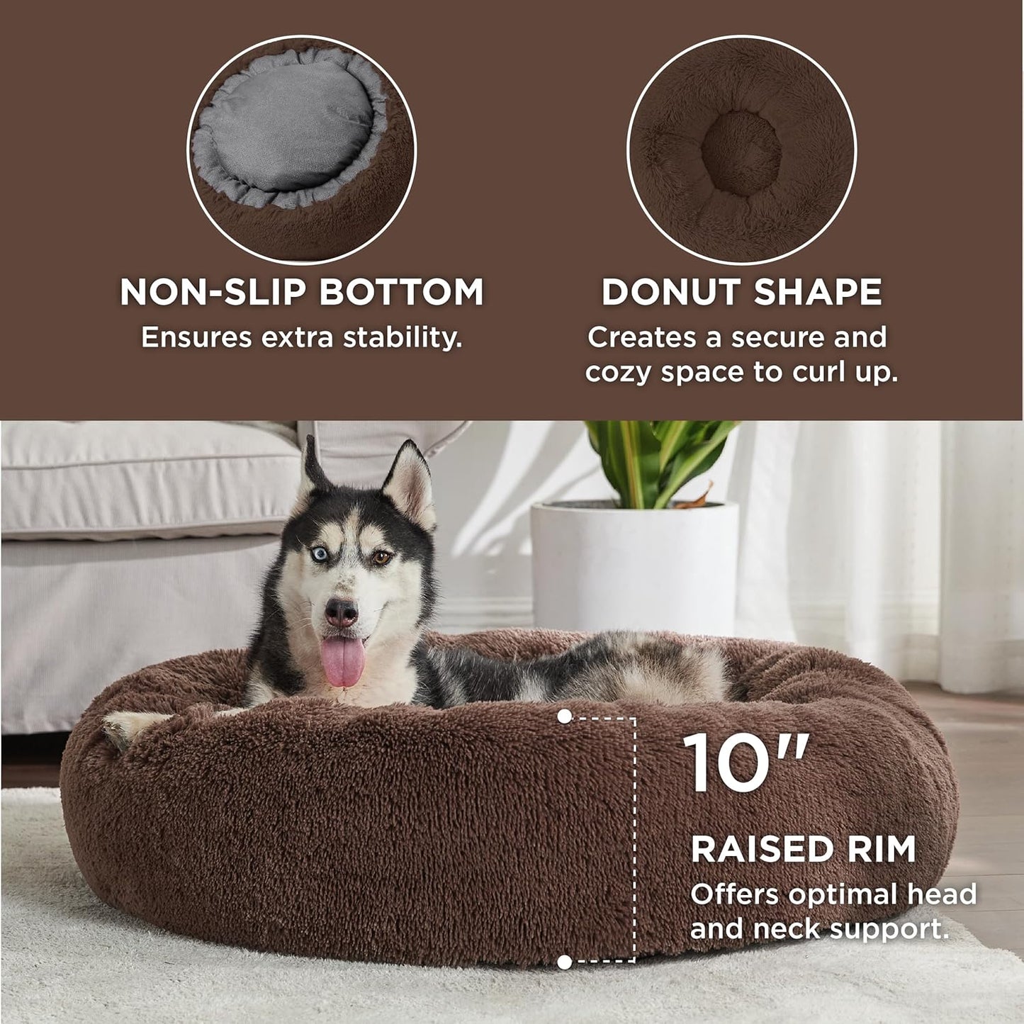 Bedsure Calming Dog Bed Medium Size Dog - Donut Washable Medium Pet Bed, 30 inches Anti-Slip Round Fluffy Plush Faux Fur Cat Bed, Fits up to 45 lbs Pets, Camel