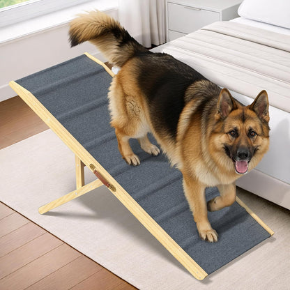 Adjustable Dog Ramp - 50" L x 18.5" W Ramp for Large Dogs to Get on Bed with 6 Incline Levels & Non-Slip Traction Carpet - Also Ideal for Medium & Large Breeds (Natural)