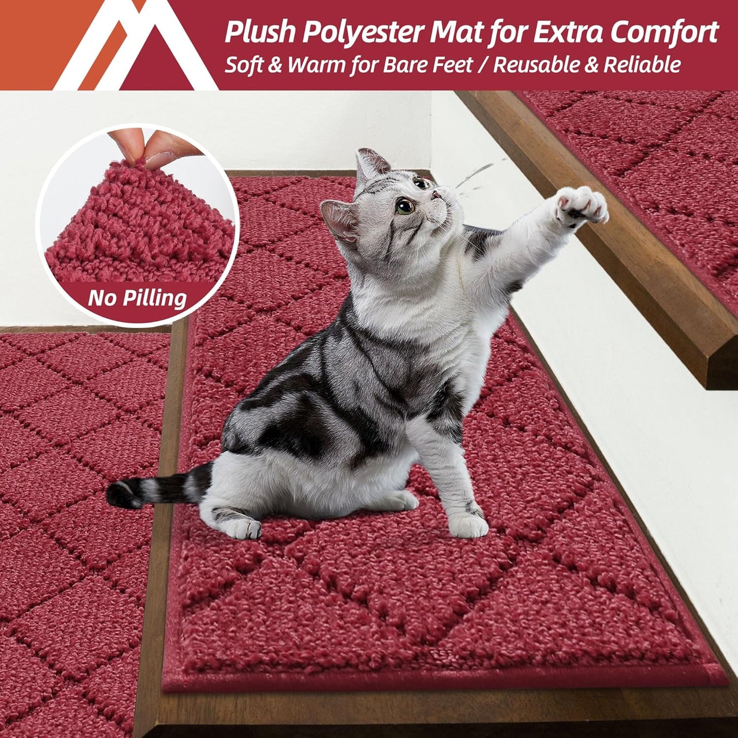 COSY HOMEER Edging Stair Treads Non-Slip Carpet Mat 28inX9in Indoor Stair Runners for Wooden Steps, Edging Stair Rugs for Kids and Dogs, 100% Polyester TPE Backing (7pc, Beige)