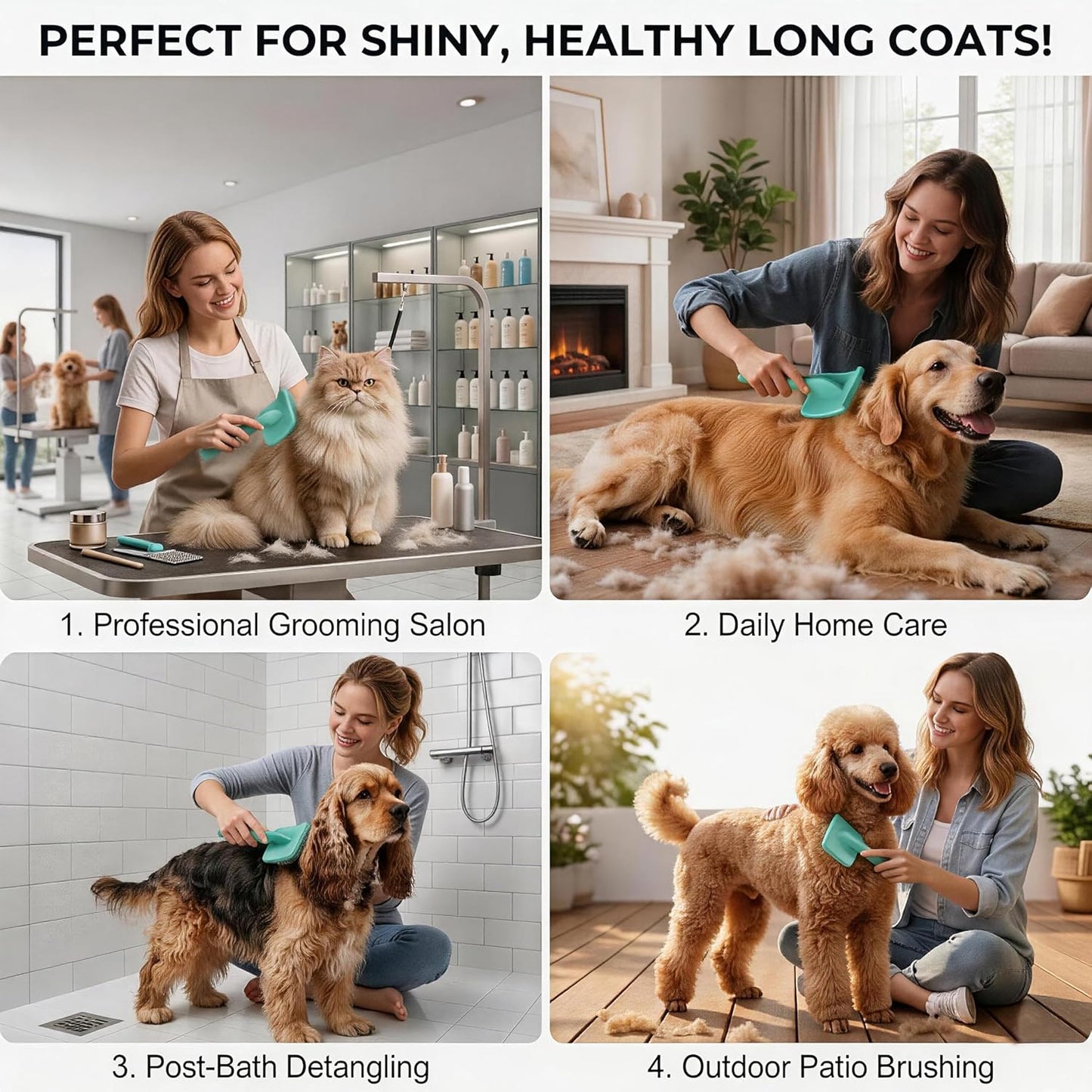 Slicker Brush for Dogs, Large Dog Grooming Brush for Doodles Goldendoodles Poodles Labradoodle Bernedoodles, Long Combs to Wavy & Curly Hair - Wooden Handle 3 Pcs - Nature