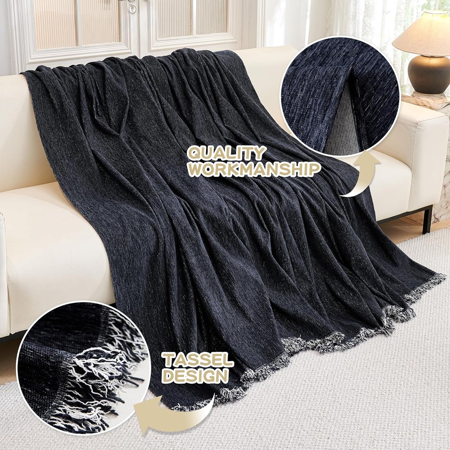 MYSKY HOME Couch Cover for Dogs, Washable Couch Covers, Non Slip Sofa Cover, Couch Cover 2 Cushion Sofa Dogs Furniture Protector with Tassels, Chenille Sofa Slipcover for Pets, 71"x118", Dark Grey