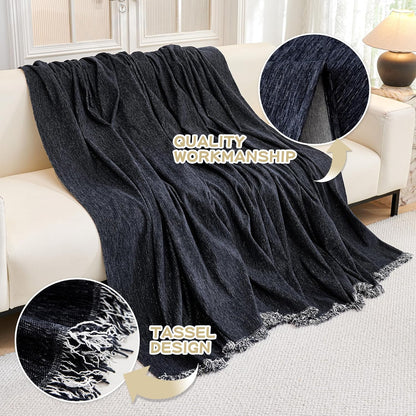 MYSKY HOME Couch Cover for Dogs, Washable Couch Covers, Non Slip Sofa Cover, Couch Cover 2 Cushion Sofa Dogs Furniture Protector with Tassels, Chenille Sofa Slipcover for Pets, 71"x118", Dark Grey