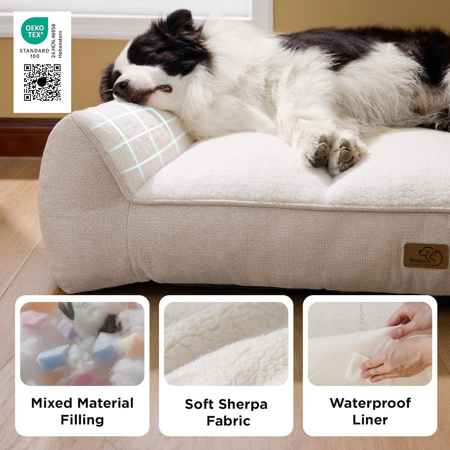 Bedsure SupportMax™ XL Pro Orthopedic Dog Beds Large Sized Dog - Extra Thick Supportive Dogs Couch with Waterproof Washable Cover, Extra Large Comfort Pet Sofa with Sherpa & Nonskid Bottom, Grey, 45"