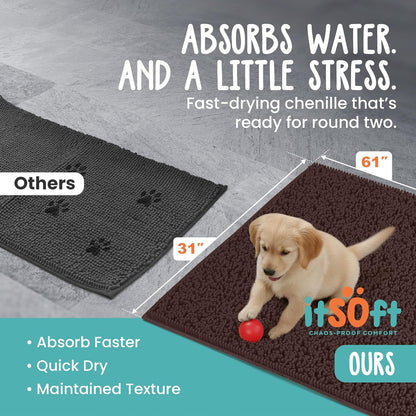 Dog Rugs for Muddy Paws 22x14 | Cleaner Mud Free Floors | Muddy Dogs Mats for Indoor, Dog Mat for Muddy Paws Door Mat Washable, Absorbent Chenille Mud Rug Paw Matt w/ Non Slip Backing, Charcoal Grey