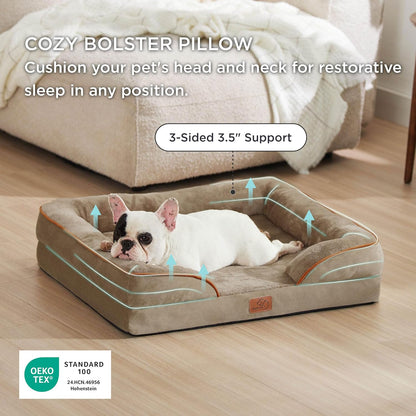 Bedsure Orthopedic Dog Bed Medium Size Dogs - Washable Small Medium Dog Cat Bed Waterproof, Comfort Cats Couch Sofa with Washable Removable Cover, Pets Bed with Nonskid Bottom, Grey, 28"