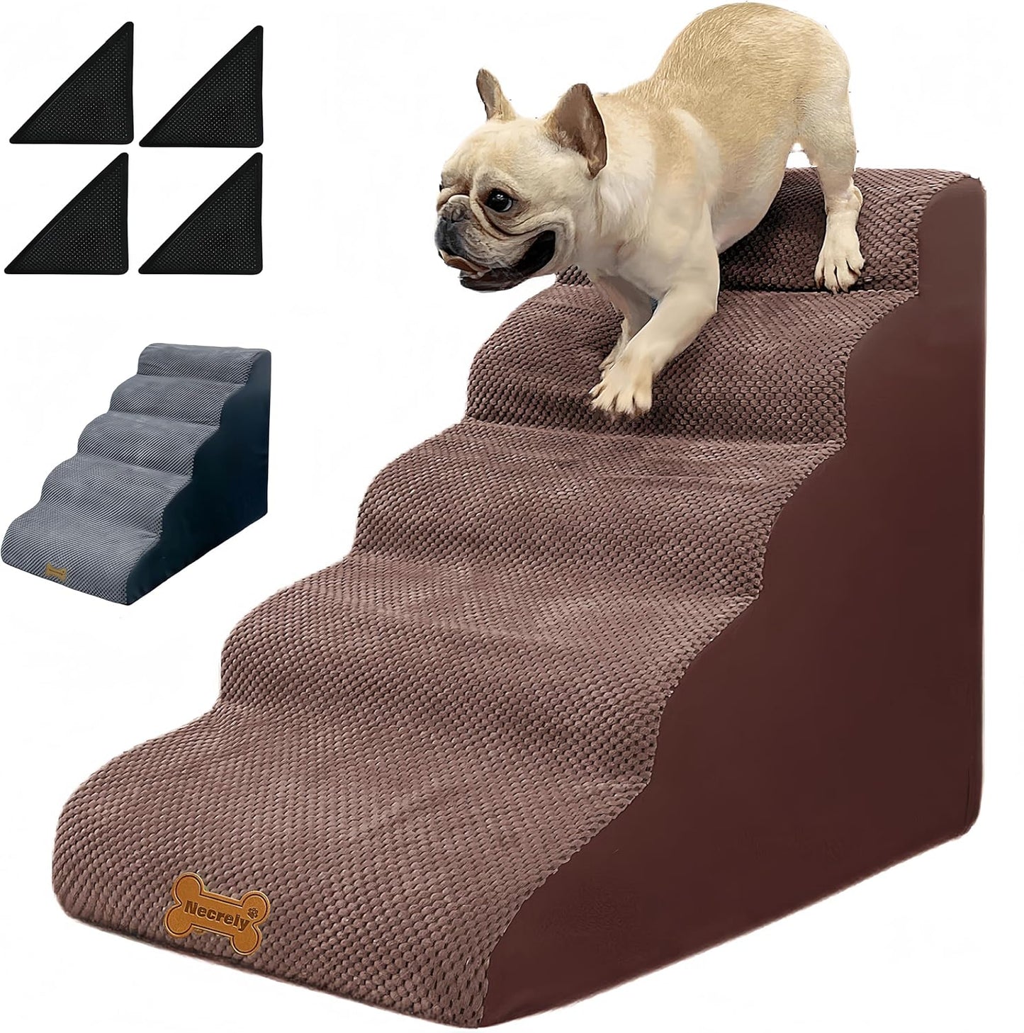 Necrely 4-Step Dog Stairs for High Beds 18-24 Inch Pet Steps 2 3 4 5 Tier Ladder Non-Slip Sturdy Ramp Small Medium Large Dog Steps to Couch Bed Old Dogs Balanced Pet Stairs for Getting on Bed