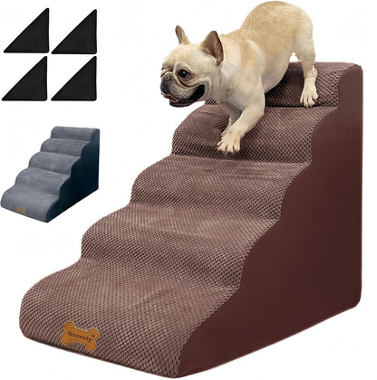 Necrely 4-Step Dog Stairs for High Beds 18-24 Inch Pet Steps 2 3 4 5 Tier Ladder Non-Slip Sturdy Ramp Small Medium Large Dog Steps to Couch Bed Old Dogs Balanced Pet Stairs for Getting on Bed