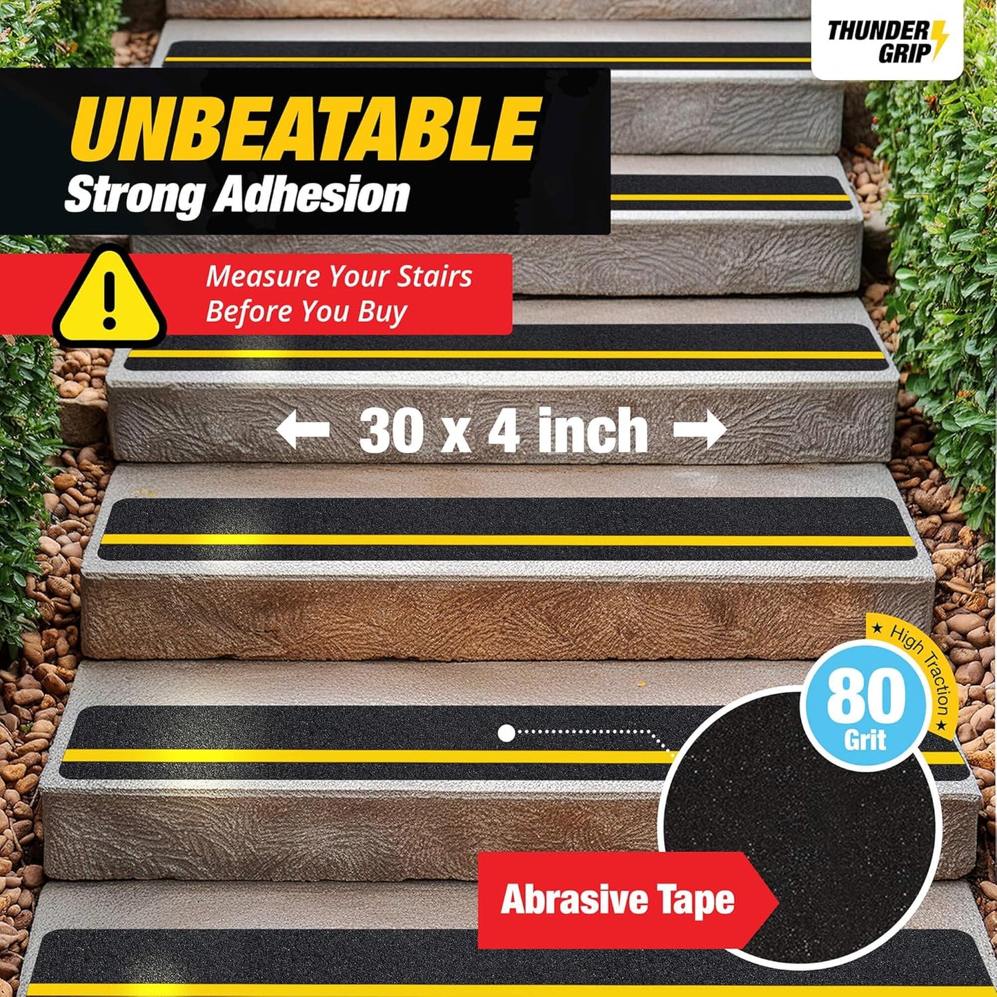 THUNDER GRIP Glow in the Dark 30" x 6"-12-Pack Weather Resistant Outdoor Stair Treads 80-Grit