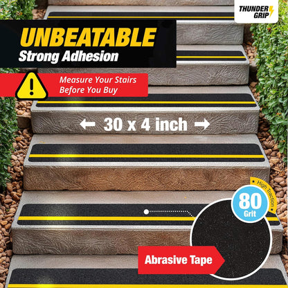 THUNDER GRIP Glow in the Dark 30" x 6"-12-Pack Weather Resistant Outdoor Stair Treads 80-Grit