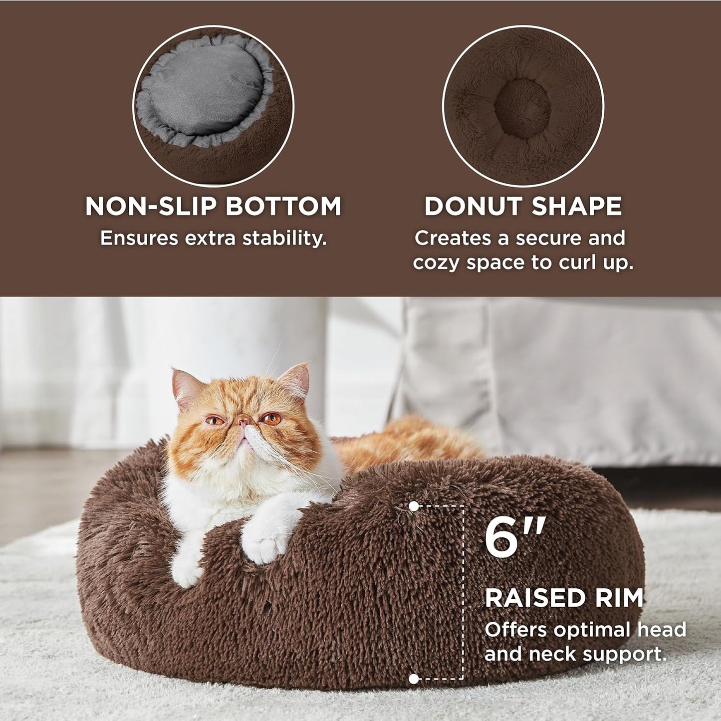 Bedsure Calming Dog Bed Medium Size Dog - Donut Washable Medium Pet Bed, 30 inches Anti-Slip Round Fluffy Plush Faux Fur Cat Bed, Fits up to 45 lbs Pets, Camel
