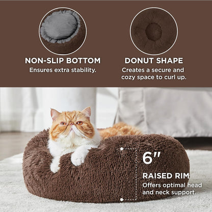 Bedsure Calming Dog Bed Medium Size Dog - Donut Washable Medium Pet Bed, 30 inches Anti-Slip Round Fluffy Plush Faux Fur Cat Bed, Fits up to 45 lbs Pets, Camel