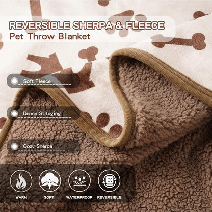 Waterproof Dog Blankets Pet Blanket 50"x60", Soft Fluffy Sofa Car Bed Protector, Reversible Sherpa Fleece Dog Blanket for Large Dogs (Dark Grey-Paws)