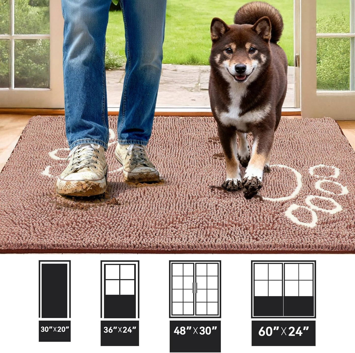 Bcoimo Super Absorbent Dog Door Mat, 30"*20" Anti Slip Mat for Muddy Paws, Pet Rugs for Dirty Paws Washable that Absorbs Moisture and Dirt, for Dog Cage and Pet Resting Carpet