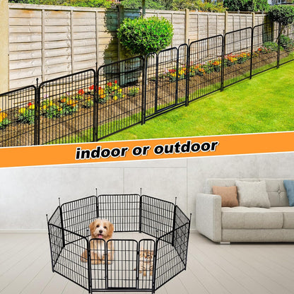 Getlay 36 in(H) Garden Fence, Wide Gate Low Threshold, 10 Panels Total 22.1 Ft(L) Heavy Duty Iron Animal Barrier Fence for Yard,Suitable for Indoor Or Outdoor Dog Fencing,Garden Border Fence
