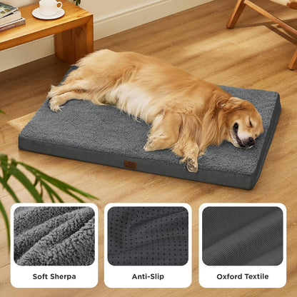 Bedsure Dog Beds Large Sized Dog - Comfy Flat Pet Beds with Removable Washable Cover, Orthopedic Egg Crate Foam Puppy Mat, Suitable for Pet Up to 65 lbs