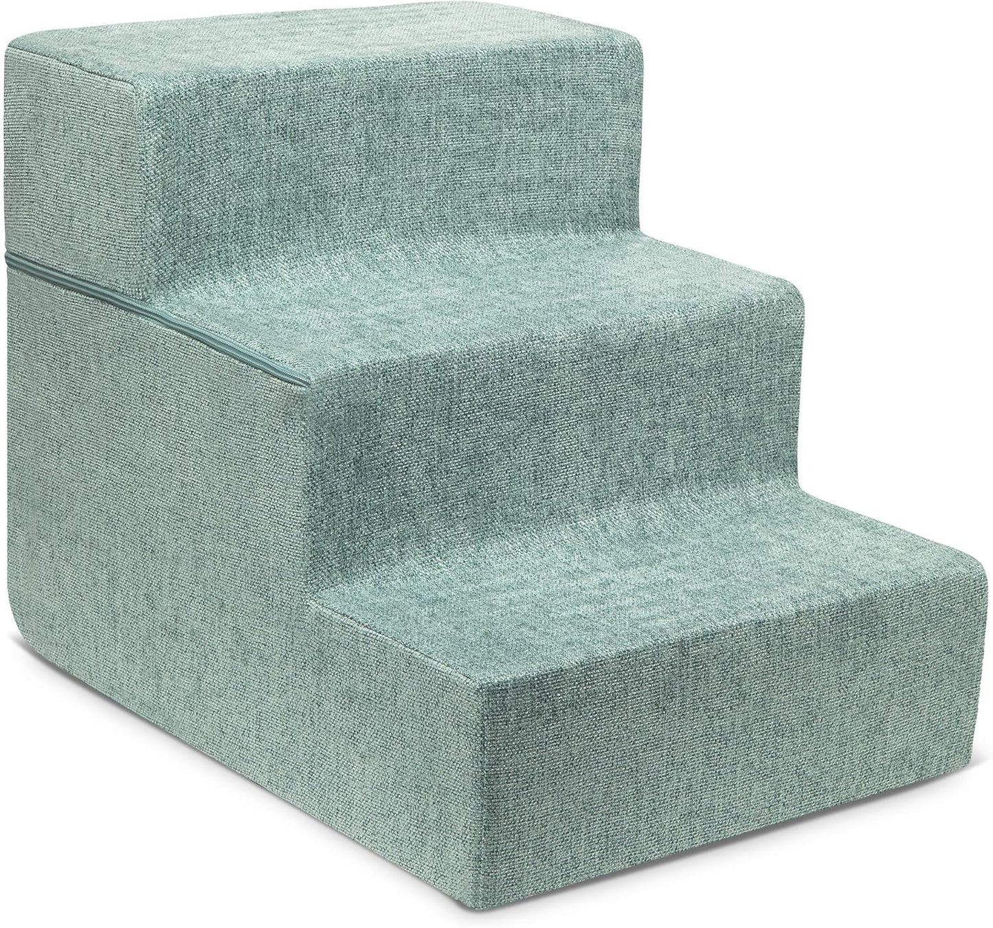 Best Pet Supplies Non-Slip Foam Dog Stair & Pet Ramp, Balanced Indoor Step Support - Foldable Stair, Ash Gray Linen,3-Step