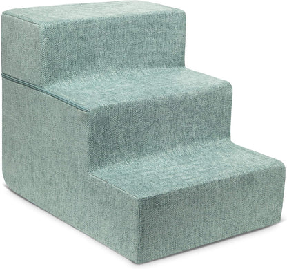 Best Pet Supplies Non-Slip Foam Dog Stair & Pet Ramp, Balanced Indoor Step Support - Foldable Stair, Ash Gray Linen,3-Step