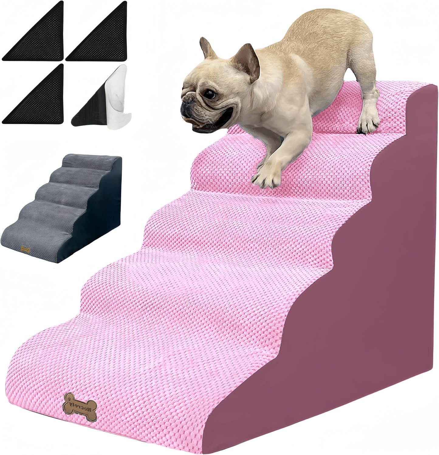 Necrely 4-Step Dog Stairs for High Beds 18-24 Inch Pet Steps 2 3 4 5 Tier Ladder Non-Slip Sturdy Ramp Small Medium Large Dog Steps to Couch Bed Old Dogs Balanced Pet Stairs for Getting on Bed