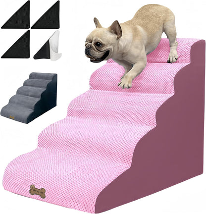 Necrely 4-Step Dog Stairs for High Beds 18-24 Inch Pet Steps 2 3 4 5 Tier Ladder Non-Slip Sturdy Ramp Small Medium Large Dog Steps to Couch Bed Old Dogs Balanced Pet Stairs for Getting on Bed