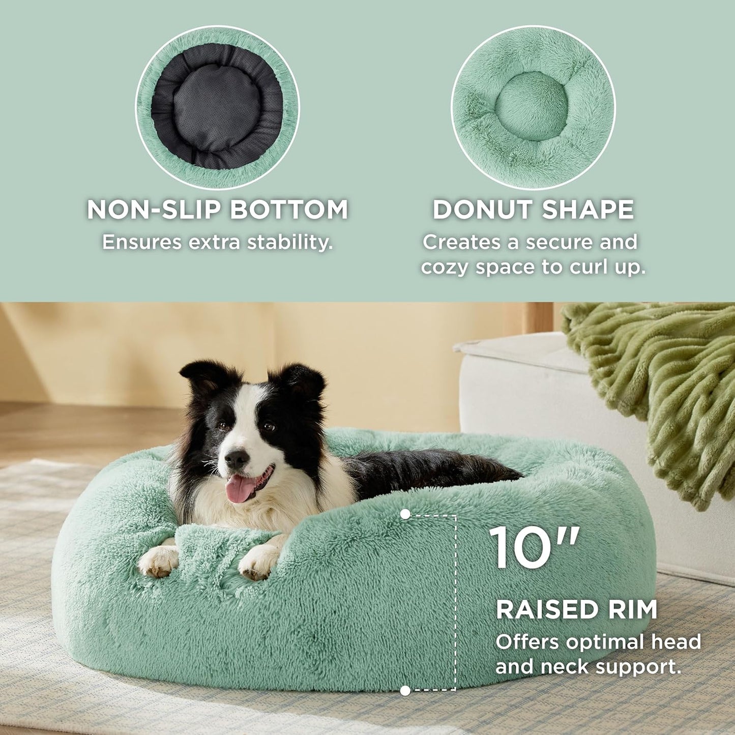 Bedsure Calming Dog Bed Medium Size Dog - Donut Washable Medium Pet Bed, 30 inches Anti-Slip Round Fluffy Plush Faux Fur Cat Bed, Fits up to 45 lbs Pets, Camel